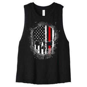 Firemen Red Line Flag Skull Women's Racerback Cropped Tank