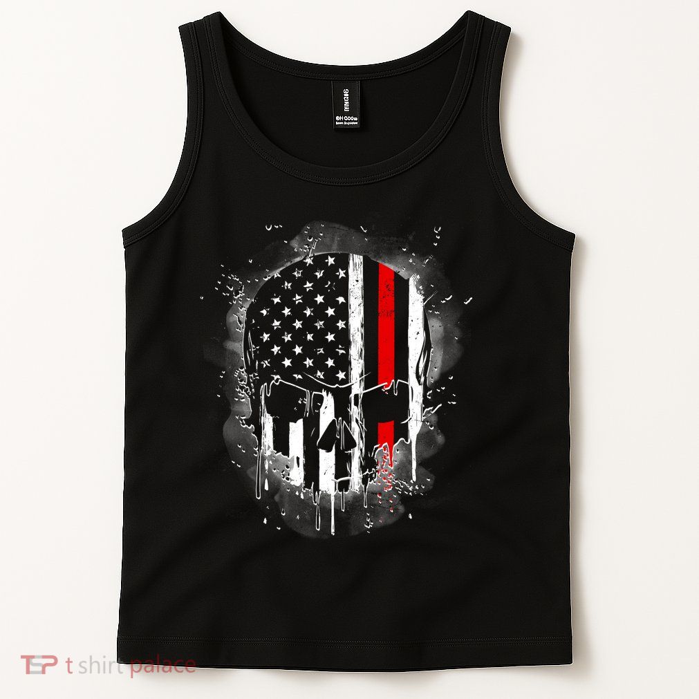 Firemen Red Line Flag Skull Tank Top