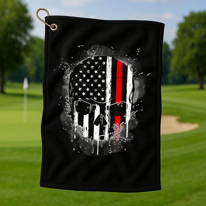 Firemen Red Line Flag Skull Golf Towel