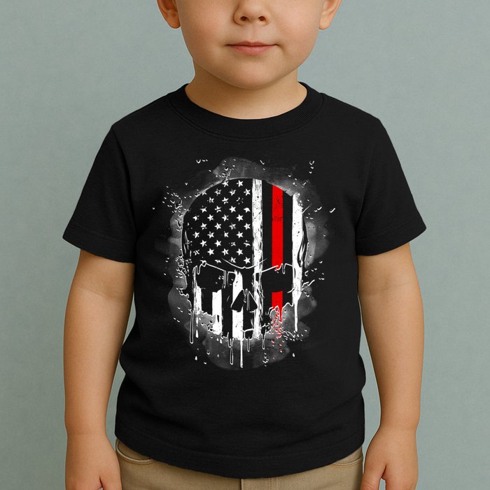 Firemen Red Line Flag Skull Toddler T-Shirt