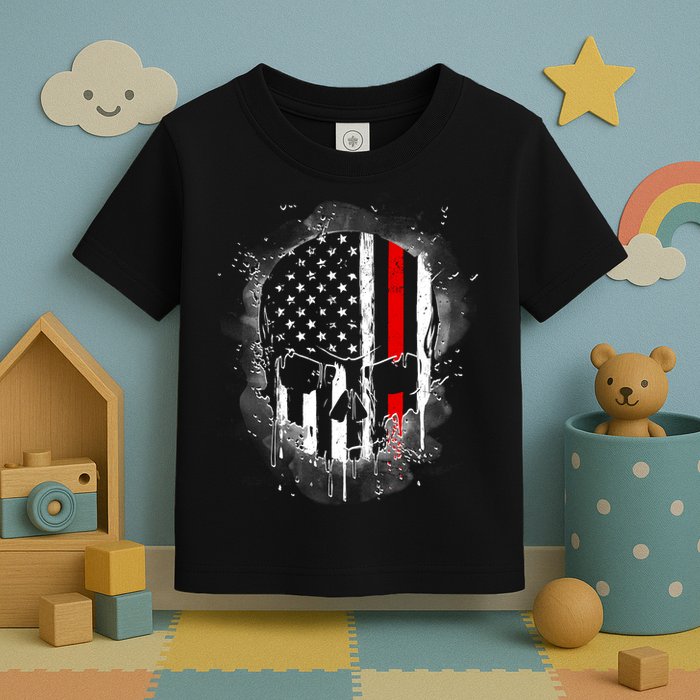 Firemen Red Line Flag Skull Toddler T-Shirt