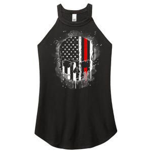 Firemen Red Line Flag Skull Women's Perfect Tri Rocker Tank