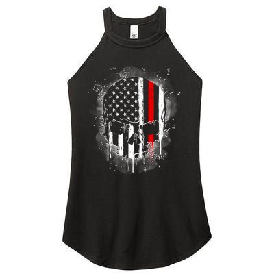 Firemen Red Line Flag Skull Women's Perfect Tri Rocker Tank
