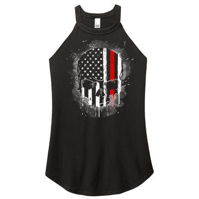 Firemen Red Line Flag Skull Women’s Perfect Tri Rocker Tank