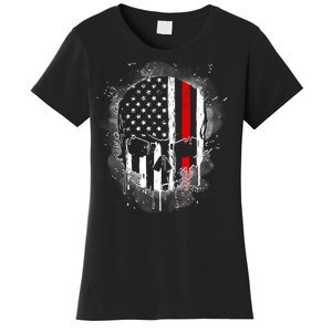 Firemen Red Line Flag Skull Women's T-Shirt