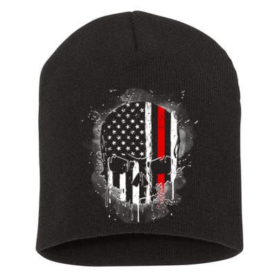 Firemen Red Line Flag Skull Short Acrylic Beanie