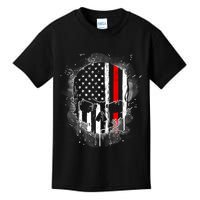 Firemen Red Line Flag Skull Kids T-Shirt
