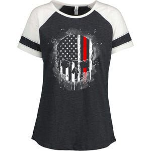 Firemen Red Line Flag Skull Enza Ladies Jersey Colorblock Tee