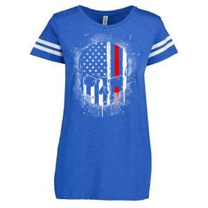 Firemen Red Line Flag Skull Enza Ladies Jersey Football T-Shirt