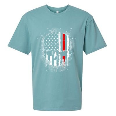 Firemen Red Line Flag Skull Sueded Cloud Jersey T-Shirt