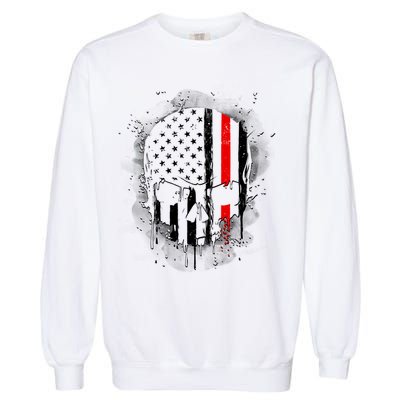 Firemen Red Line Flag Skull Garment-Dyed Sweatshirt