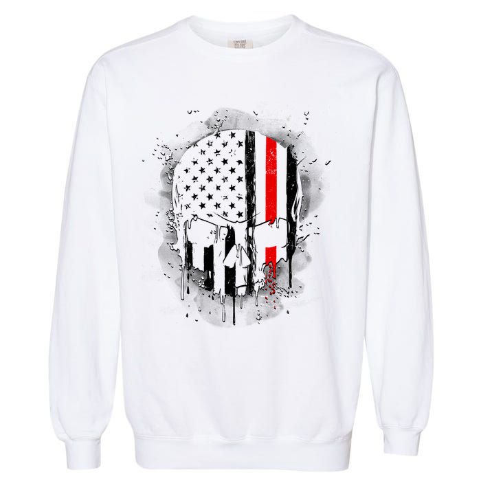 Firemen Red Line Flag Skull Garment-Dyed Sweatshirt
