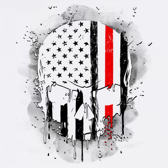 Firemen Red Line Flag Skull Garment-Dyed Sweatshirt