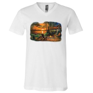 Fireside Scene V-Neck T-Shirt