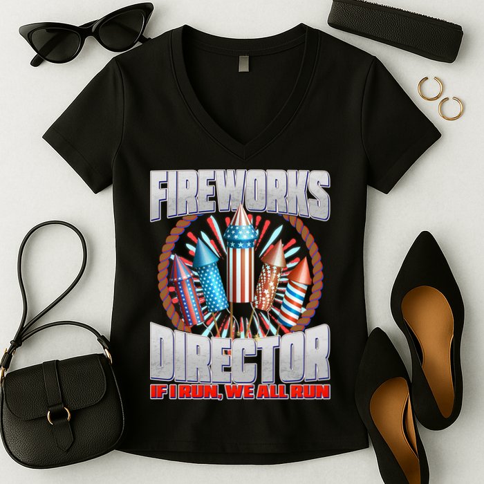 Fireworks Director If I Run, We All Run Women's V-Neck T-Shirt