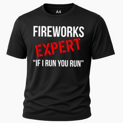 Fireworks Expert If I Run You Run Funny 4th of July Cooling Performance Crew T-Shirt