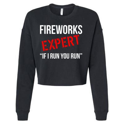 Fireworks Expert If I Run You Run Funny 4th of July Cropped Pullover Crew