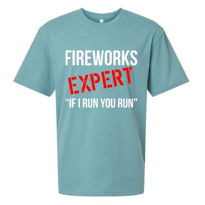 Fireworks Expert If I Run You Run Funny 4th of July Sueded Cloud Jersey T-Shirt