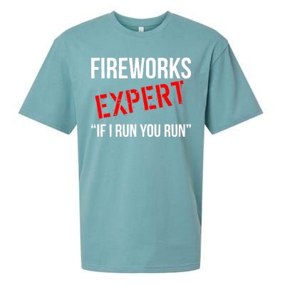 Fireworks Expert If I Run You Run Funny 4th of July Sueded Cloud Jersey T-Shirt