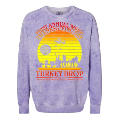 First Annual WKRP Thanksgiving Day Turkey Drop Retro Colorblast Crewneck Sweatshirt