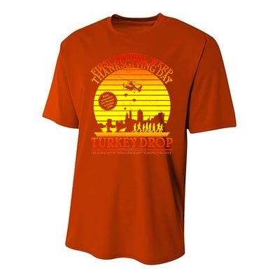 First Annual WKRP Thanksgiving Day Turkey Drop Retro Youth Performance Sprint T-Shirt