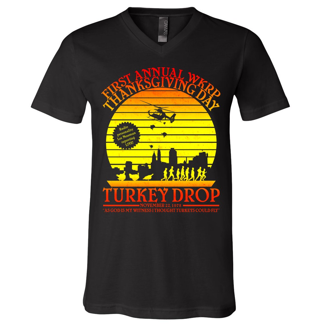 First Annual WKRP Thanksgiving Day Turkey Drop Retro V-Neck T-Shirt