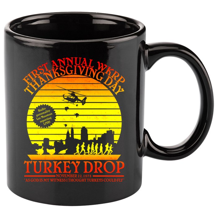 First Annual WKRP Thanksgiving Day Turkey Drop Retro 11oz C Handle Ceramic Mug