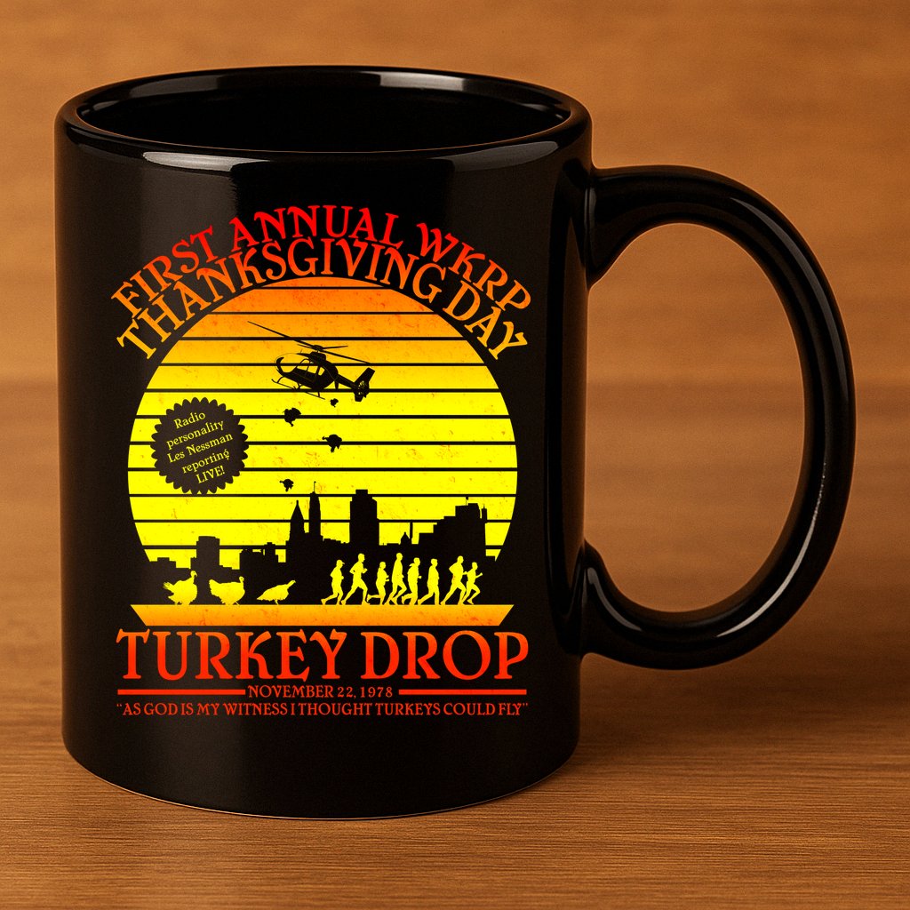 First Annual WKRP Thanksgiving Day Turkey Drop Retro 11oz C Handle Ceramic Mug