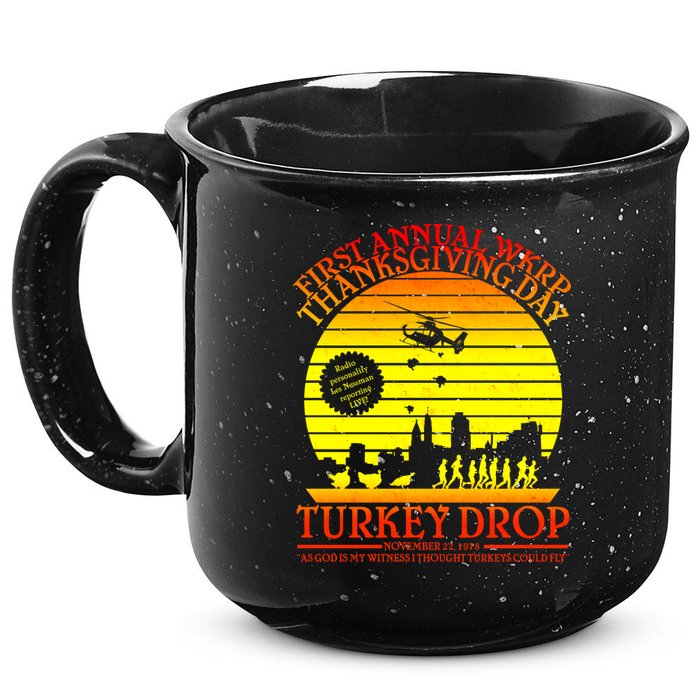 First Annual WKRP Thanksgiving Day Turkey Drop Retro 15oz Campfire Ceramic Mug