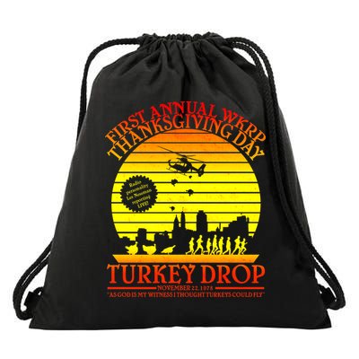 First Annual WKRP Thanksgiving Day Turkey Drop Retro Drawstring Bag