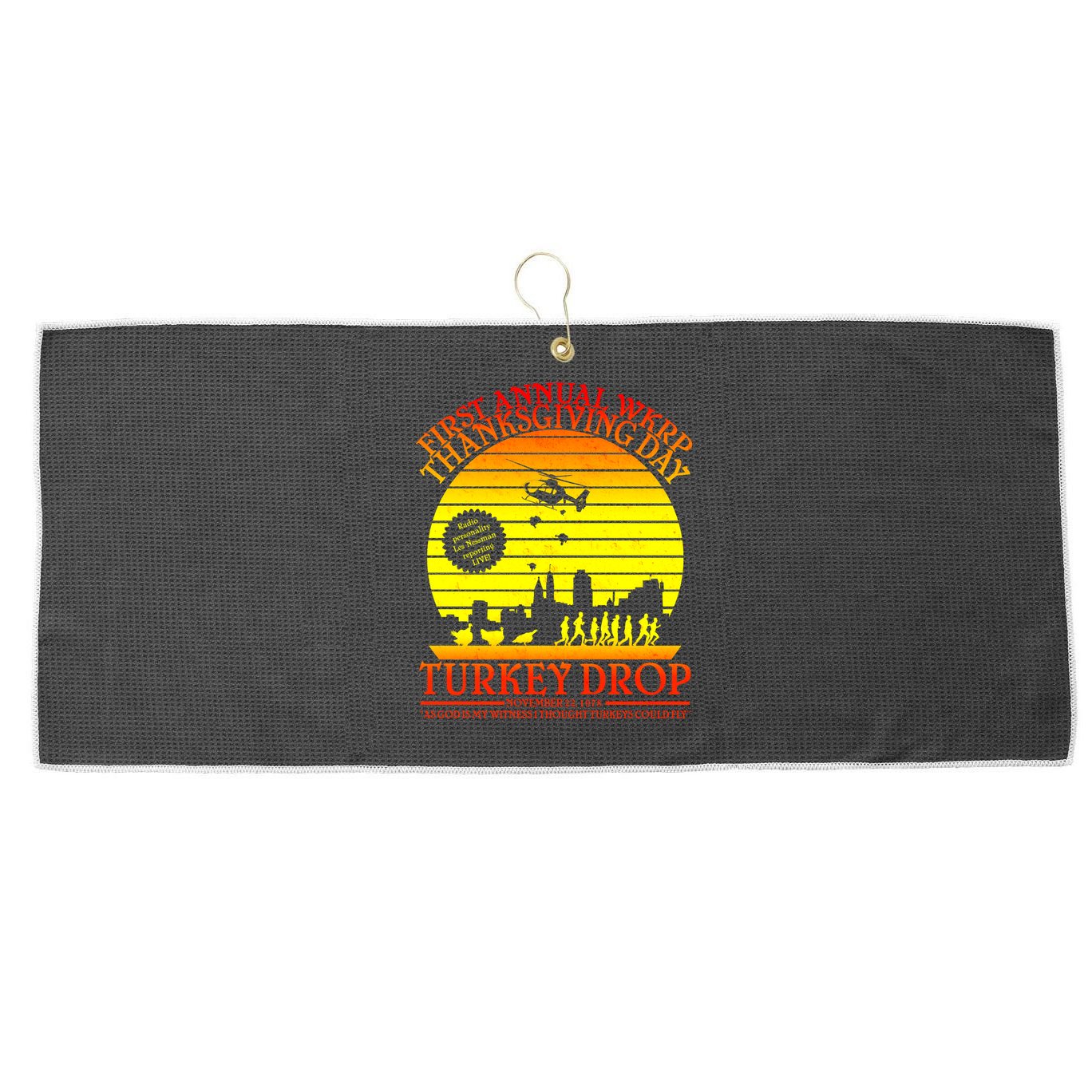 First Annual WKRP Thanksgiving Day Turkey Drop Retro Large Microfiber Waffle Golf Towel