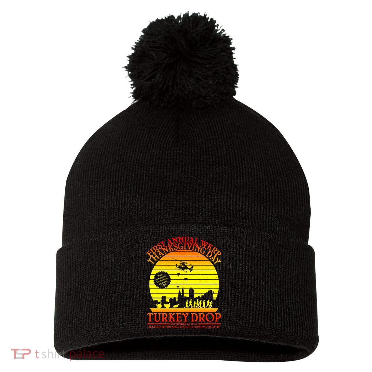 First Annual WKRP Thanksgiving Day Turkey Drop Retro Pom Pom 12in Knit Beanie