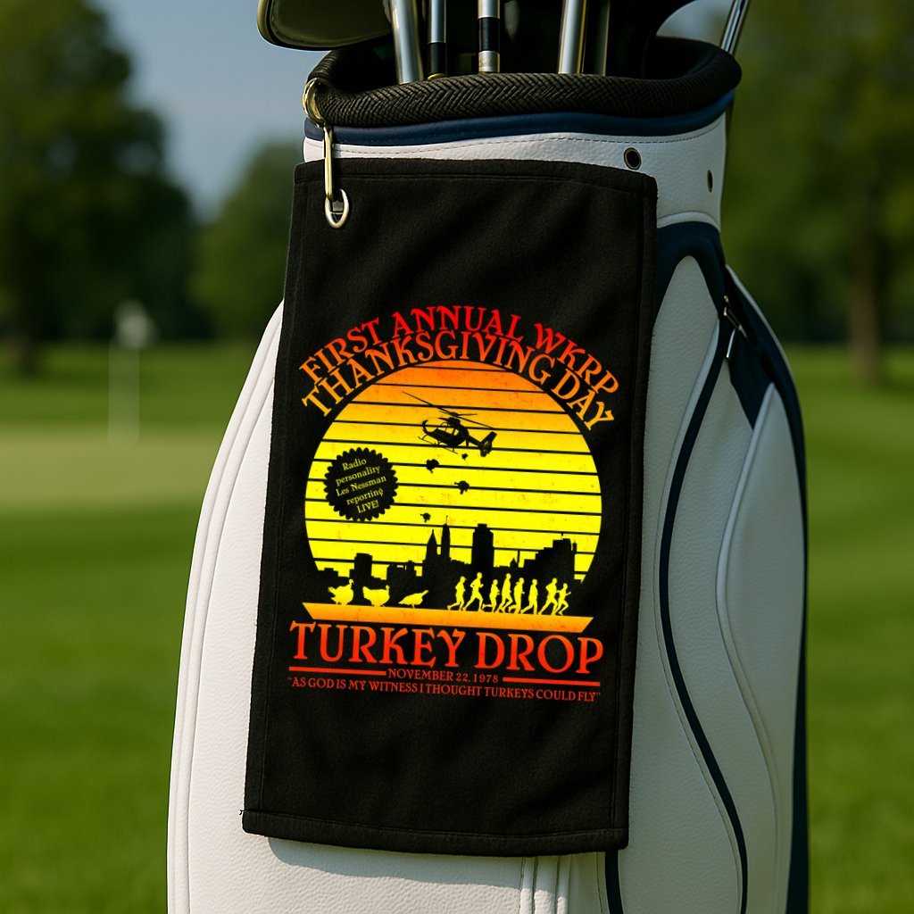 First Annual WKRP Thanksgiving Day Turkey Drop Retro Golf Towel
