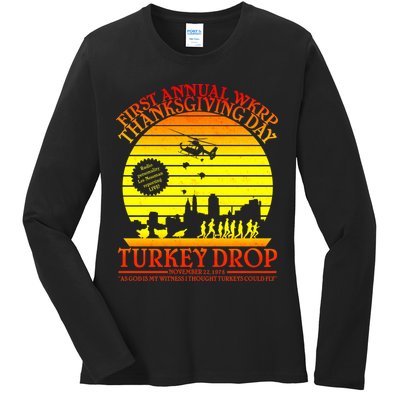 First Annual WKRP Thanksgiving Day Turkey Drop Retro Ladies Long Sleeve Shirt