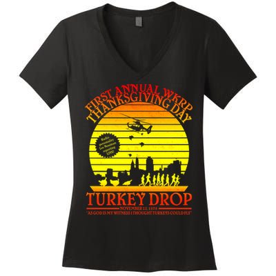 First Annual WKRP Thanksgiving Day Turkey Drop Retro Women's V-Neck T-Shirt