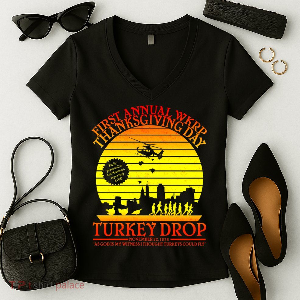 First Annual WKRP Thanksgiving Day Turkey Drop Retro Women's V-Neck T-Shirt