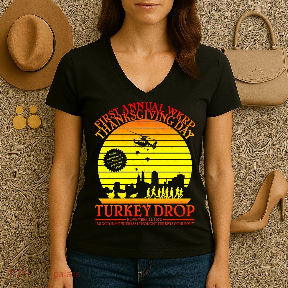 First Annual WKRP Thanksgiving Day Turkey Drop Retro Women's V-Neck T-Shirt