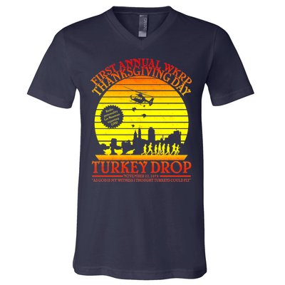 First Annual WKRP Thanksgiving Day Turkey Drop Retro V-Neck T-Shirt