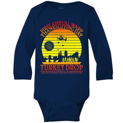 First Annual WKRP Thanksgiving Day Turkey Drop Retro Baby Long Sleeve Bodysuit