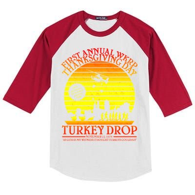 First Annual WKRP Thanksgiving Day Turkey Drop Retro Kids Colorblock Raglan Jersey