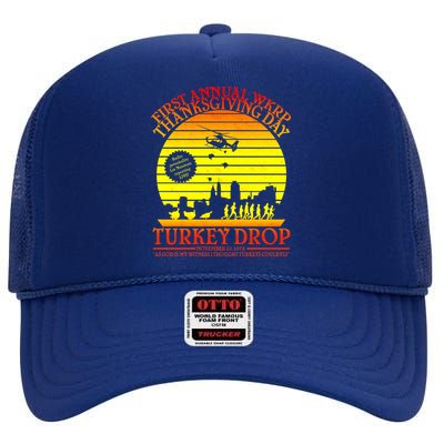 First Annual WKRP Thanksgiving Day Turkey Drop Retro High Crown Mesh Back Trucker Hat