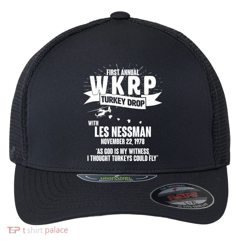 First Annual WKRP Turkey Drop With Les Nessman Flexfit Unipanel Trucker Cap