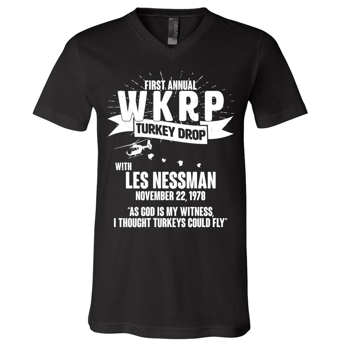 First Annual WKRP Turkey Drop With Les Nessman V-Neck T-Shirt