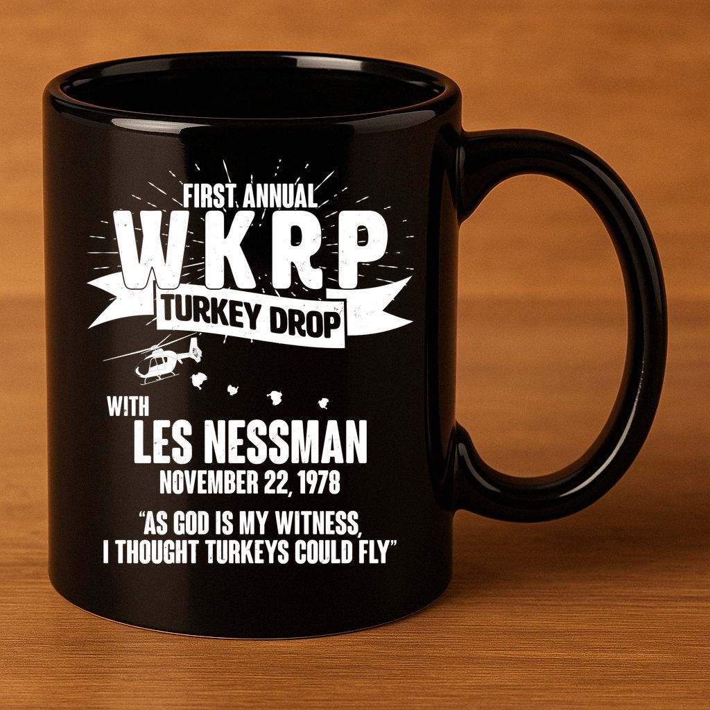 First Annual WKRP Turkey Drop With Les Nessman 11oz C Handle Ceramic Mug