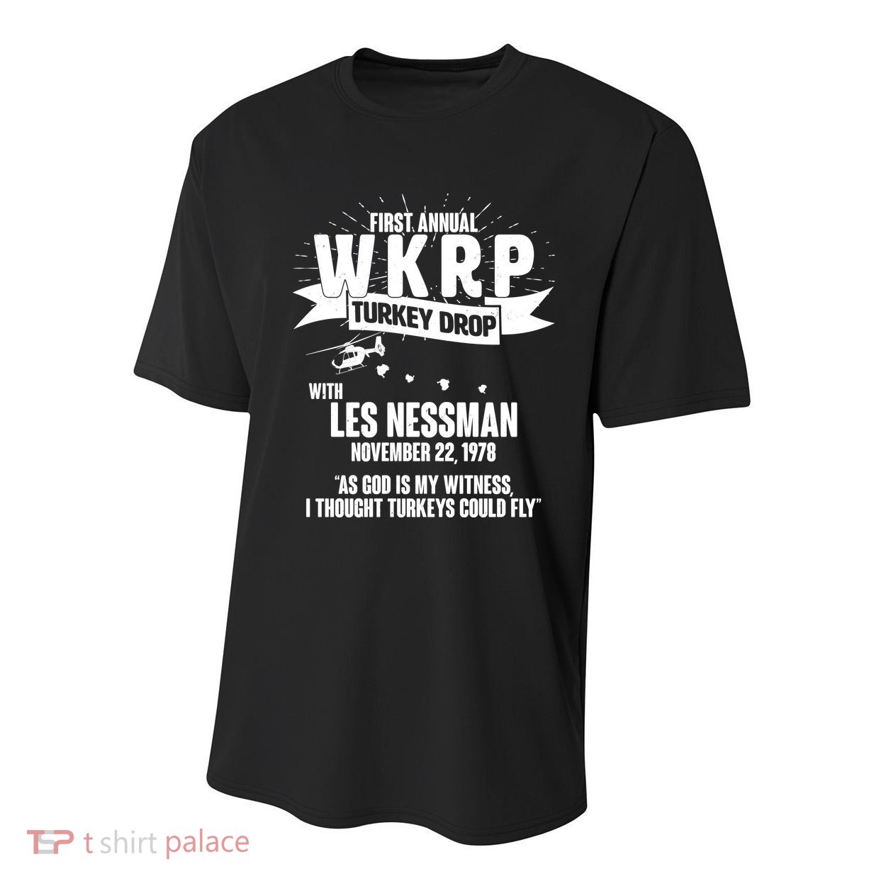 First Annual WKRP Turkey Drop With Les Nessman Youth Performance Sprint T-Shirt