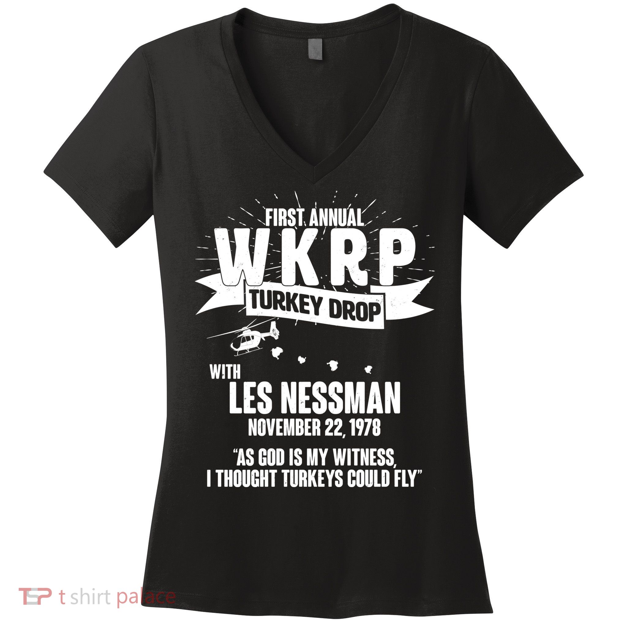 First Annual WKRP Turkey Drop With Les Nessman Women's V-Neck T-Shirt