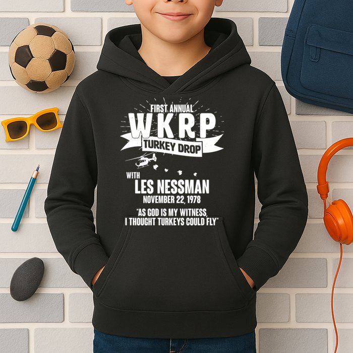 First Annual WKRP Turkey Drop With Les Nessman Kids Hoodie