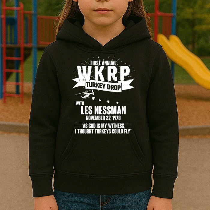 First Annual WKRP Turkey Drop With Les Nessman Kids Hoodie
