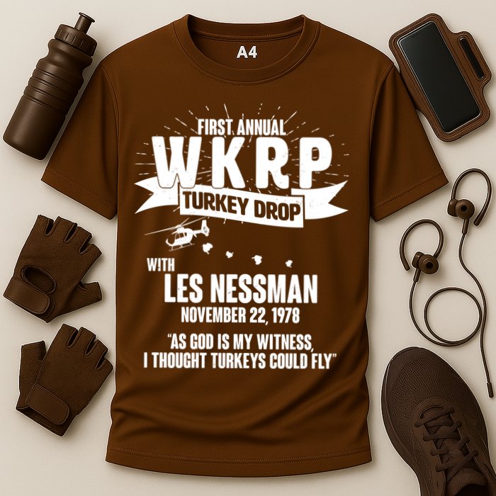 First Annual WKRP Turkey Drop With Les Nessman Performance Shirt