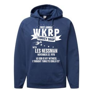 First Annual WKRP Turkey Drop With Les Nessman Performance Fleece Hoodie